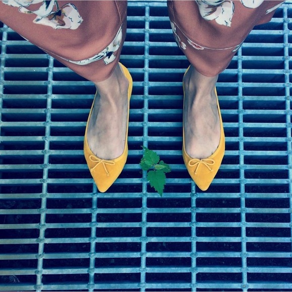 TALBOTS "Mira" Yellow Suede Pointy Toe Ballet Flats Shoes - Picture 10 of 10